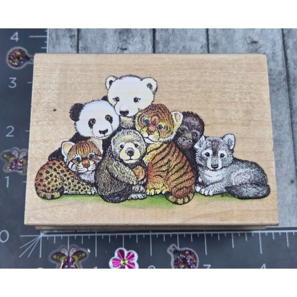 All Night Media Wildlife Babies 419J Animals Jungle Rubber Stamp Wood #F107